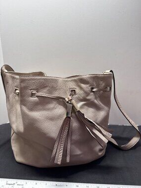 Kate Spade New York FLAWS Grey Street Cooper Pebbled Leather Bucket Bag Tassels